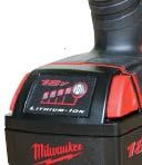 The Milwaukee’s battery has a buttonactivated fuel gauge that indicates the remaining charge.

