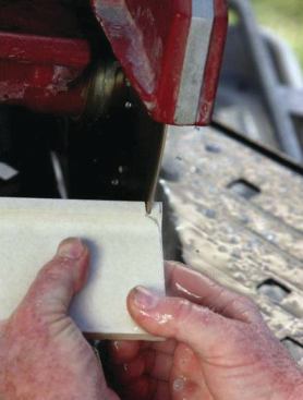 COPED TILE CORNERS

When joining cove or trim tiles for an inside corner, most installers simply miter the adjoining tiles. But just as with wood joints, a coped corner can be neater and more attractive. To create a coped corner, I make the profile cut using the freehand technique (16, 17).