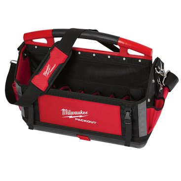 The 20” Packout Tote has an impact resistant molded base that fully integrates with all Packout components. It's made with 1680D ballistic material, metal hardware, and features 31 total pockets. Size 11”L x 20W x 17”H. Weight: 7.65 lbs. Item number 48-22-8320 ($129.99)