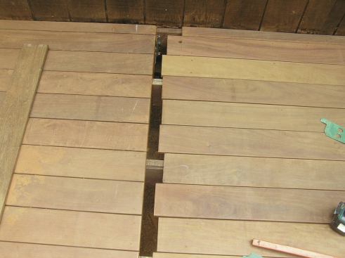 A track saw is the tool of choice when decking ends need to be trimmed to fit a seam board.