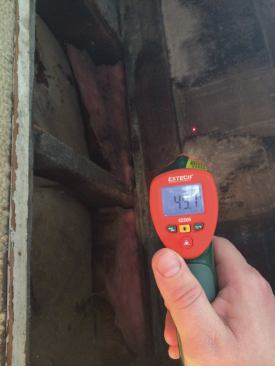 The temperature of the wood beneath the bay window was cooler than the dew point, so moisture was condensing on it and allowing mold to grow.