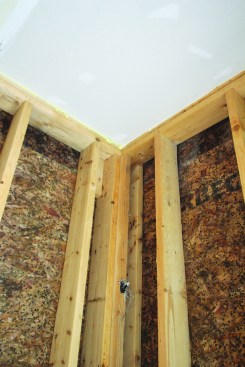 Moisture led to mold discoloration on this OSB sheathing.