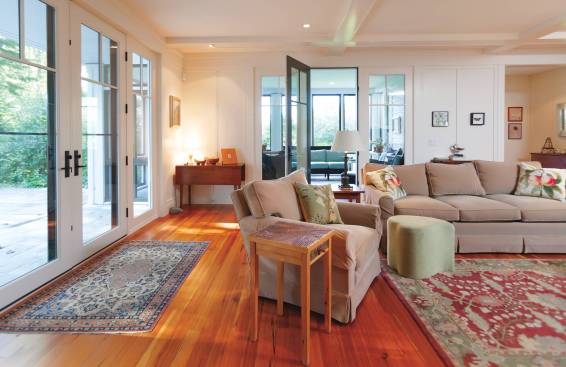 Wide passageways make for safe, comfortable circulation. Furniture groupings leave room for a wheelchair to complete the arrangement.