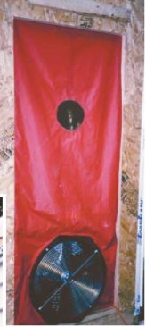 The blower door apparatus turned out not to matter, because leaks were apparent without any air pressure difference.