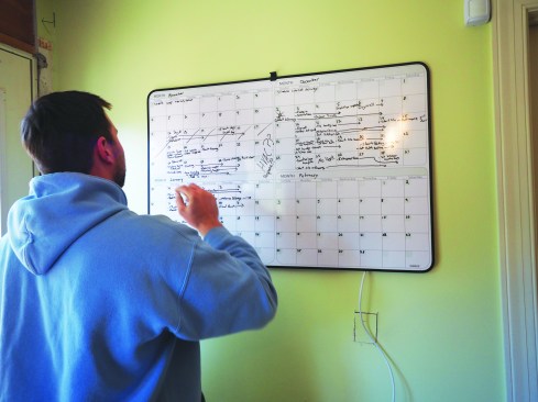 Here’s a view of another “look-ahead” calendar. Project managers may use a variety of methods to construct their forward-looking calendars, sometimes looking ahead as far as six weeks to stay on top of time-sensitive job requirements.