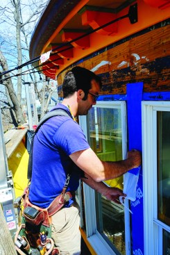 Then he pieced it onto the wall shingle-fashion.