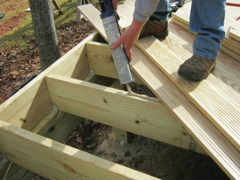 To provide a stronger connection, the author often uses exterior construction adhesive when installing T&G or shiplap porch flooring.