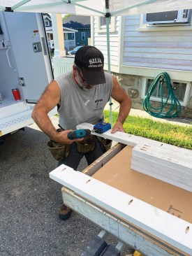 I used a Kreg portable pocket-hole jig to make the holes, for both the stile-to-rail connections and the connections between the frame and the MDO top skin.