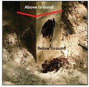 A 10-year-old embedded post treated to the level of UC4A has prematurely decayed where the wood is below ground.